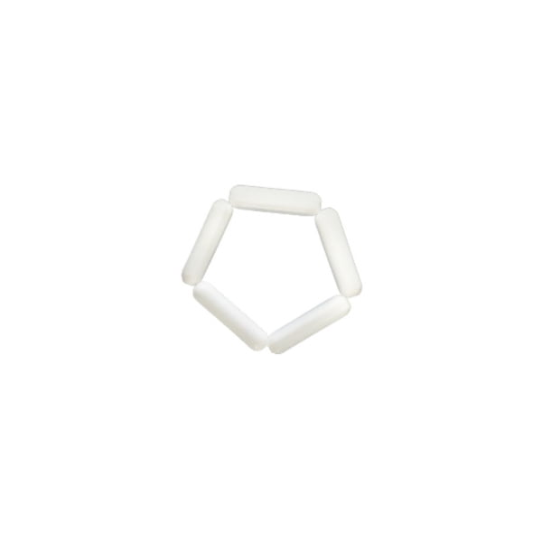 Five white PTFE Magnetic Stirrer Bars, each 7×30 mm, are arranged in a hexagonal shape on a plain white background.