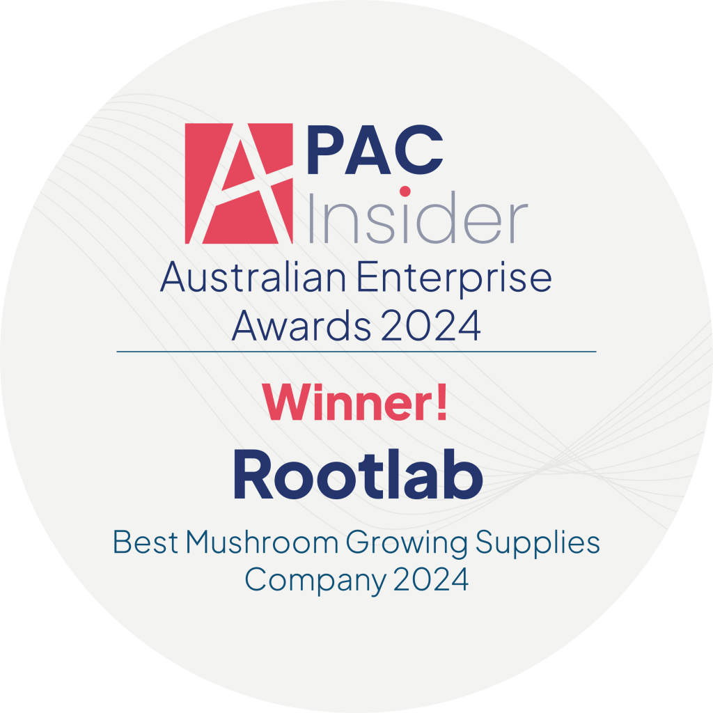 Award badge: Rootlab wins Best Mushroom Growing Supplies Company 2024 at the Australian Enterprise Awards.