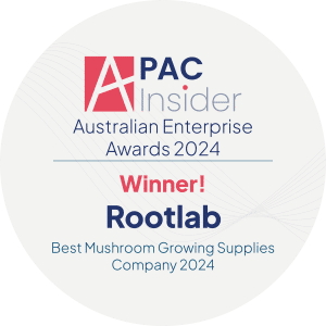 Award badge: Rootlab wins Best Mushroom Growing Supplies Company 2024 at the Australian Enterprise Awards.
