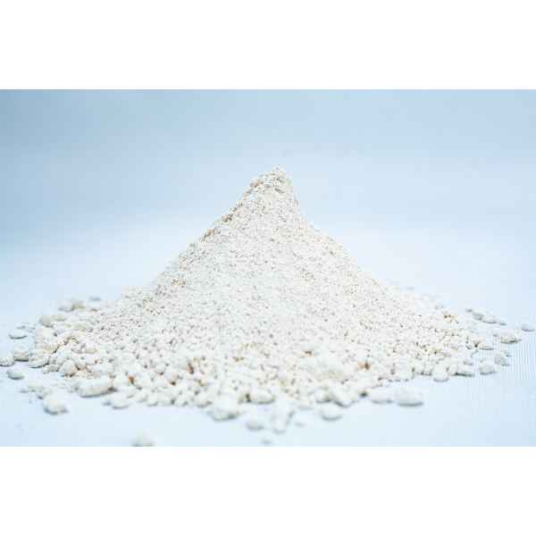A small mound of fine, off-white Liquid Culture Pre-mix | DLME | Now Extra Clear powder rests on a light surface with a plain background.