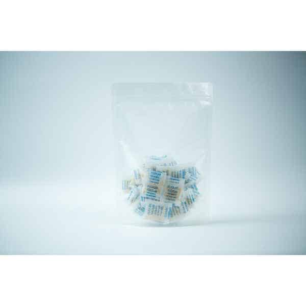 A clear resealable bag containing Desiccant Silica Gel 5g | Reusable sachets, shown against a plain white background.