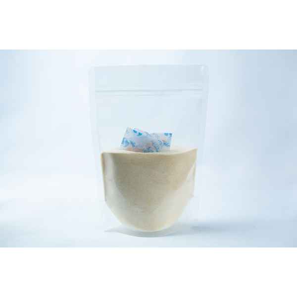 Liquid Culture Pre-mix | DLME | Now Extra Clear: Clear plastic pouch containing Dextrose and Light Malt Extract powder blend, with a small silica gel sachet inside, displayed on a white background.