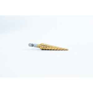 A Drill Bit for holes size 3mm–12mm, Titanium Coated with size markings, is shown lying on a plain white background.