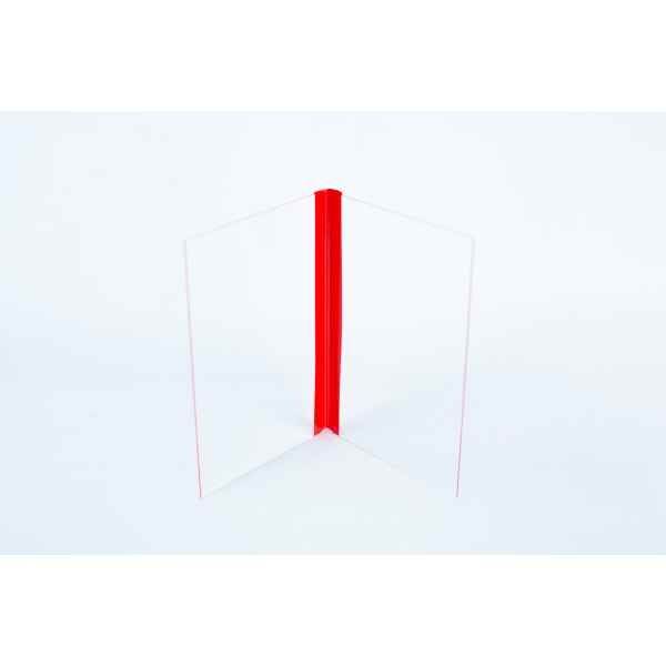 The Glass Spore Print Slides booklet (12.8cm x 8.5cm x 1mm) includes two clear acrylic sheets joined at a right angle with a red hinge—ideal for securely displaying and preserving visible spore prints.