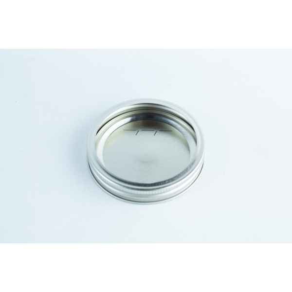 The Self-healing injection port & Air Vent Filter-3M is a silver metal canning jar lid ring with an injection port and air vent filter, shown from above on a white background.