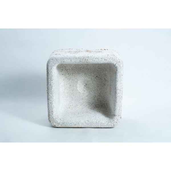 A square, white, textured Mycelium Mould Growth Form – Plant Pot Heavy Duty (Reusable) is shown from above on a plain light background, highlighting its unique design.