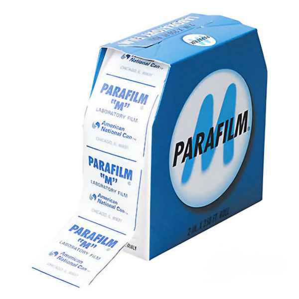 A box of Parafilm Lab sealing film with a partially unrolled strip of sealing film extending from the dispenser.