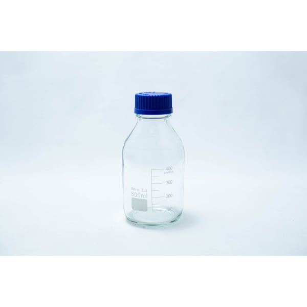 A 500ml reagent bottle with a blue screw cap is displayed against a white background.