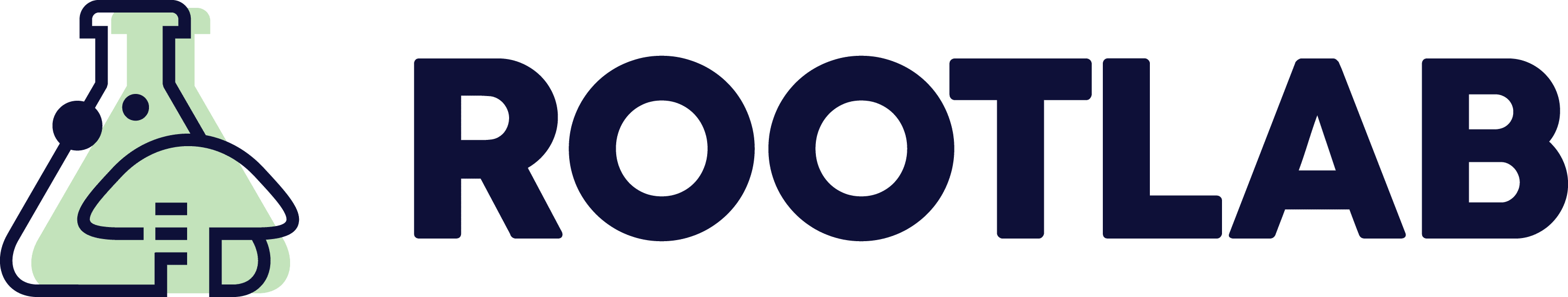 Logo showing a flask and mushroom icon next to the word ROOTLAB in bold, dark letters.