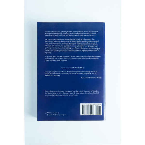 Back cover of "The Fifth Kingdom: Book by Bryce Kendrick" with text about the book, reviews, author bio, and publisher information.