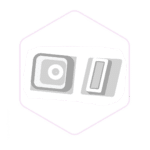 Minimalist drawing of a square power button and a rectangular switch inside a hexagon on a light background—perfect for those passionate about efficient setups, from tech to Mushroom Supplies Australia.