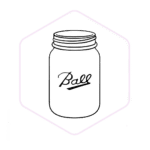 Black and white outline of a Ball mason jar inside a light hexagonal border, ideal for showcasing Mushroom Supplies Australia or mushroom growing supplies on a clean white background.