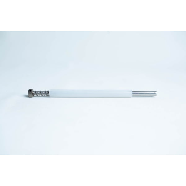A single pen ink refill with a white barrel and metal tip on a plain white background.