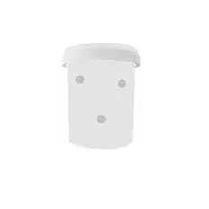 Complete Guide to Grow Mushrooms in Buckets 2 White plastic bucket with three holes on one side, against a plain white background.