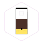 A minimalistic illustration of a layered coffee in a takeaway cup, inside a hexagon outline on a white background—perfect for fans of café style and those interested in mushroom farming supplies.