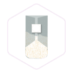 Stylised container with white granules inside, shown in a hexagon outline—perfect for showcasing essential mushroom growing supplies on a light background.