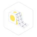 A roll of labels with PARABAHU QR CODES printed, coming out of a white box with yellow circles—perfect for organising your mushroom growing supplies from Mushroom Supplies Australia.