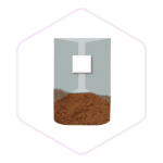 Illustration of a coffee bag with a circular valve and coffee grounds inside, on a hexagonal background—ideal for those interested in mushroom supplies or mushroom growing supplies.