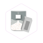 Illustration of a grey rice dispenser with rice inside and a grey scoop resting beside it.