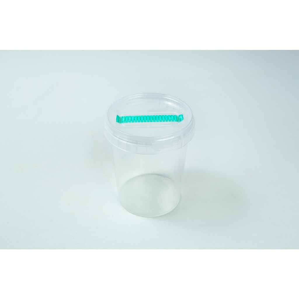 The Cordyceps militaris Mushroom Grow Kit is a clear plastic container with a transparent lid and a green object attached to the top for easy mushroom cultivation.