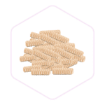 A pile of beige, rectangular chewable tablets arranged on a white background with a light pink hexagonal outline, perfect for those seeking quality mushroom supplies or Mushroom Supplies Australia.
