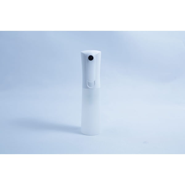 A white plastic spray bottle, ideal for use with the Monotub Mushroom Growing Kit-Premium, stands upright on a plain light blue background.
