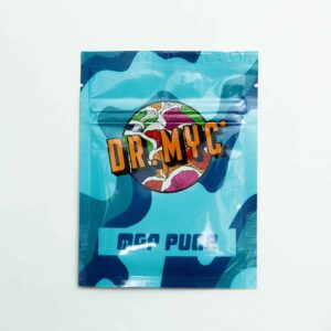 A blue packet labelled DRMyc Adaptive Liquid Culture Premix with colourful graphics and partial text "MGA PUGA" on the front.