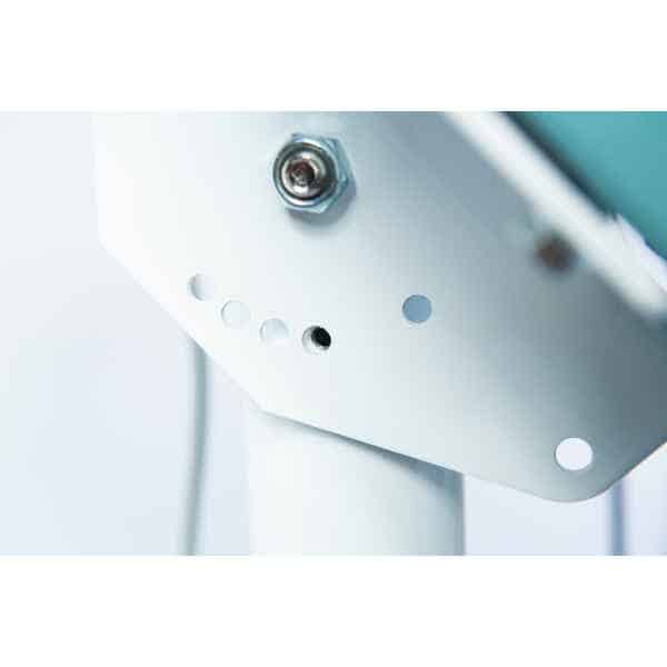 Close-up of the Vertical Foot Heat Sealer VHVD 450mm Double 10mm by Venus, showing a white metal bracket with several small circular holes and a bolt.