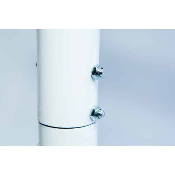 Close-up of two metal bolts securing the Vertical Foot Heat Sealer VHVD 450mm Double 10mm | Venus, featuring a white cylindrical tube against a light background.