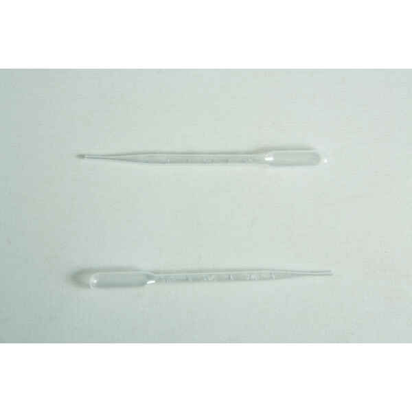 Two clear plastic pipettes from the Plantcell Synthetic Seed Starter Kit lie parallel on a light, textured surface.
