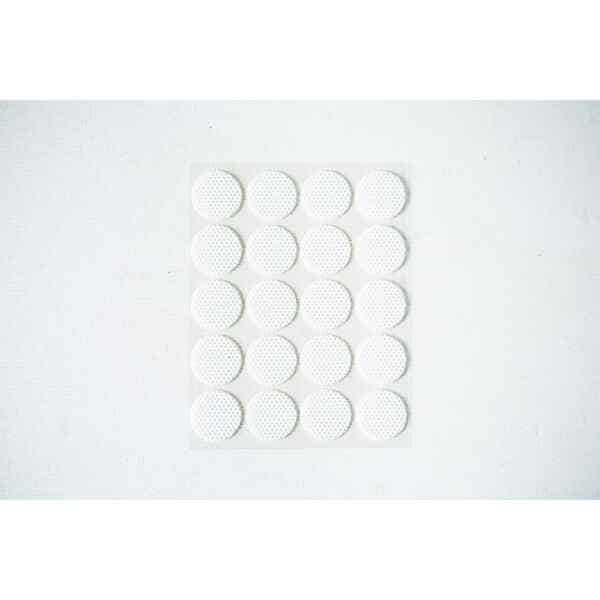 A sheet of 18 round, white adhesive labels arranged in a grid on a white background.