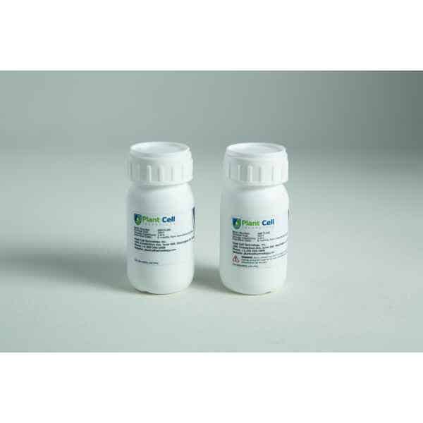 Two white bottles labelled "Plantcell Synthetic Seed Starter Kit" are shown against a light background.