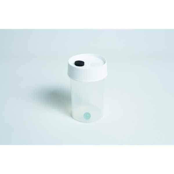 The Liquid Culture to Liquid Culture Expansion Kit features a clear plastic container with a white lid, black button, and a small blue sphere inside.