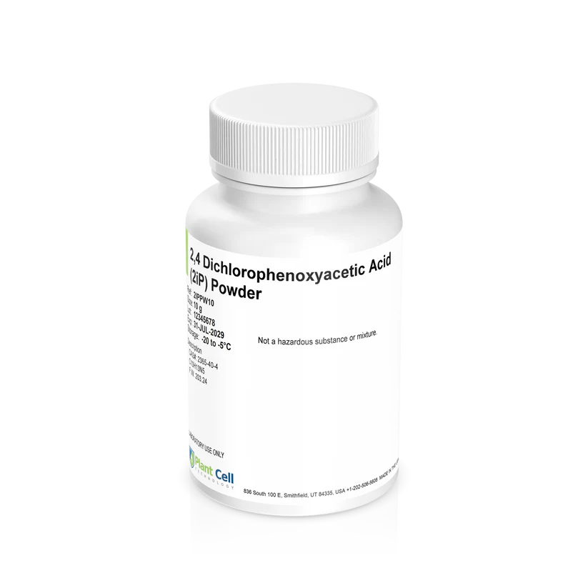 Plant Cell 6-(γ,γ-Dimethylallylamino) Purine 2iP Powder | 1g 1 White bottle labelled Plant Cell Thidiazuron Solution (TDZ) 100 ml (Copy) on a plain background. Often used with Dichlorophenoxyacetic Acid (2,4-D) Powder in plant tissue culture applications.