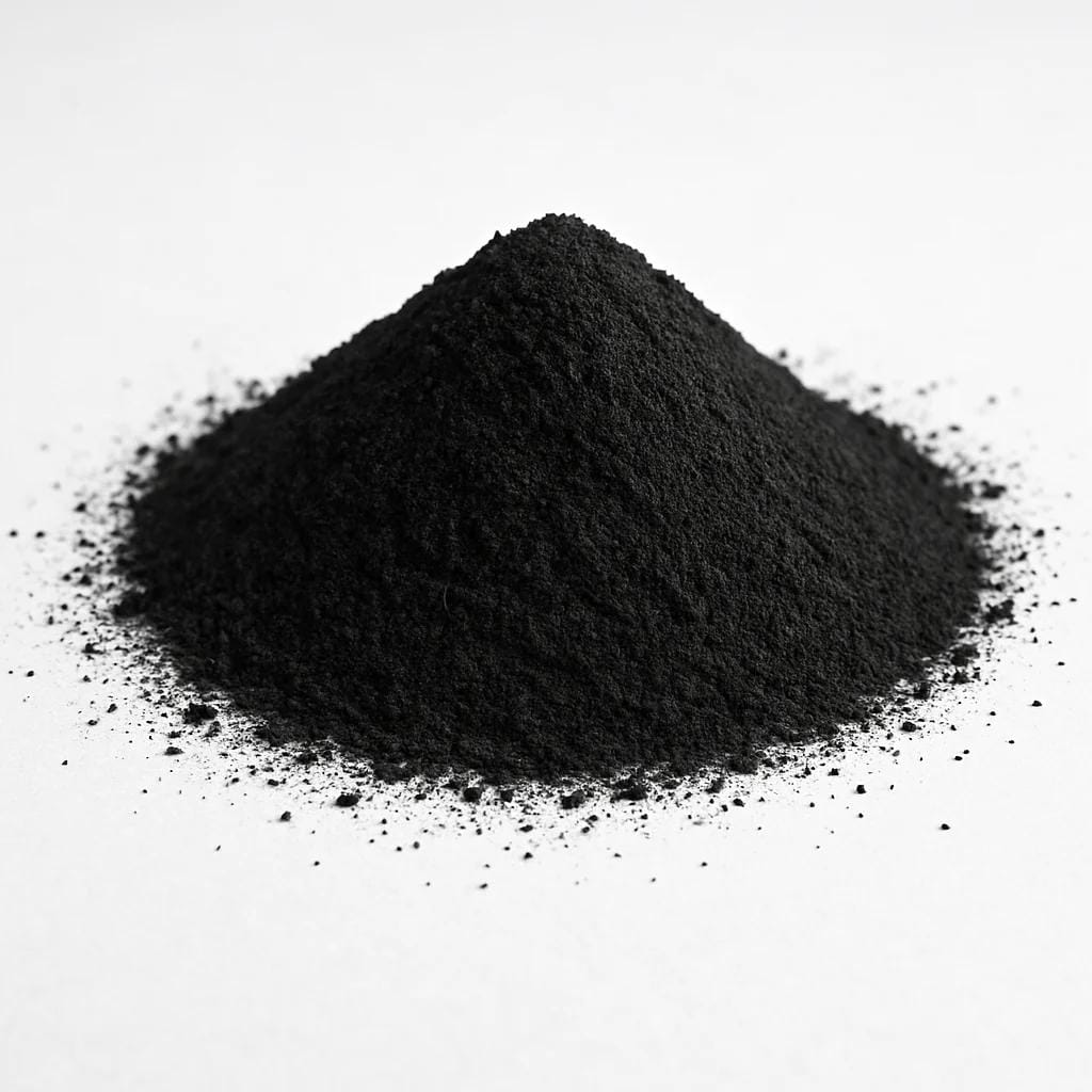 Plant Cell Activated Charcoal 2 A small mound of Plantcell Activated Charcoal powder rests on a white surface.