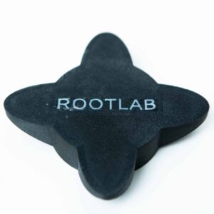 A black, four-pointed object with ROOTLAB written on it, placed on a white background.