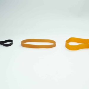 Ten reusable Fruiting Rubber Bands for mushroom growing are arranged on a white background—perfect for cultivation.