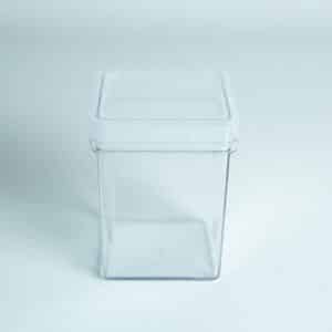The Tissue Culture container, a clear empty rectangle with matching lid, is shown against a white background.