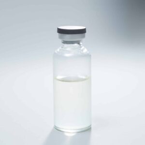 Sterile Liquid Culture Vials, Dr Myc Adaptive LC, 30 ml—crimp sealed with a grey cap and partially filled with transparent liquid in a clear vial on a plain white background—ideal for Adaptive LC applications with no pressure cooker needed.