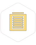 Yellow server rack icon with stacked trays, outlined in black, inside a hexagonal border—perfect for representing organised mushroom farming supplies or efficient mushroom growing supplies.