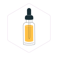 Illustration of a dropper bottle filled with yellow liquid, centred on a light hexagonal background—perfect for showcasing essential mushroom growing supplies.