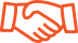 customer logo Orange outline drawing of two hands shaking, symbolising agreement or partnership, on a light background.