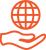 eco An orange outline of a hand holding a globe with grid lines, symbolising global care or support.