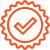 quality Orange tick inside a zigzag-edged circle, symbolising approval, certification, or quality.